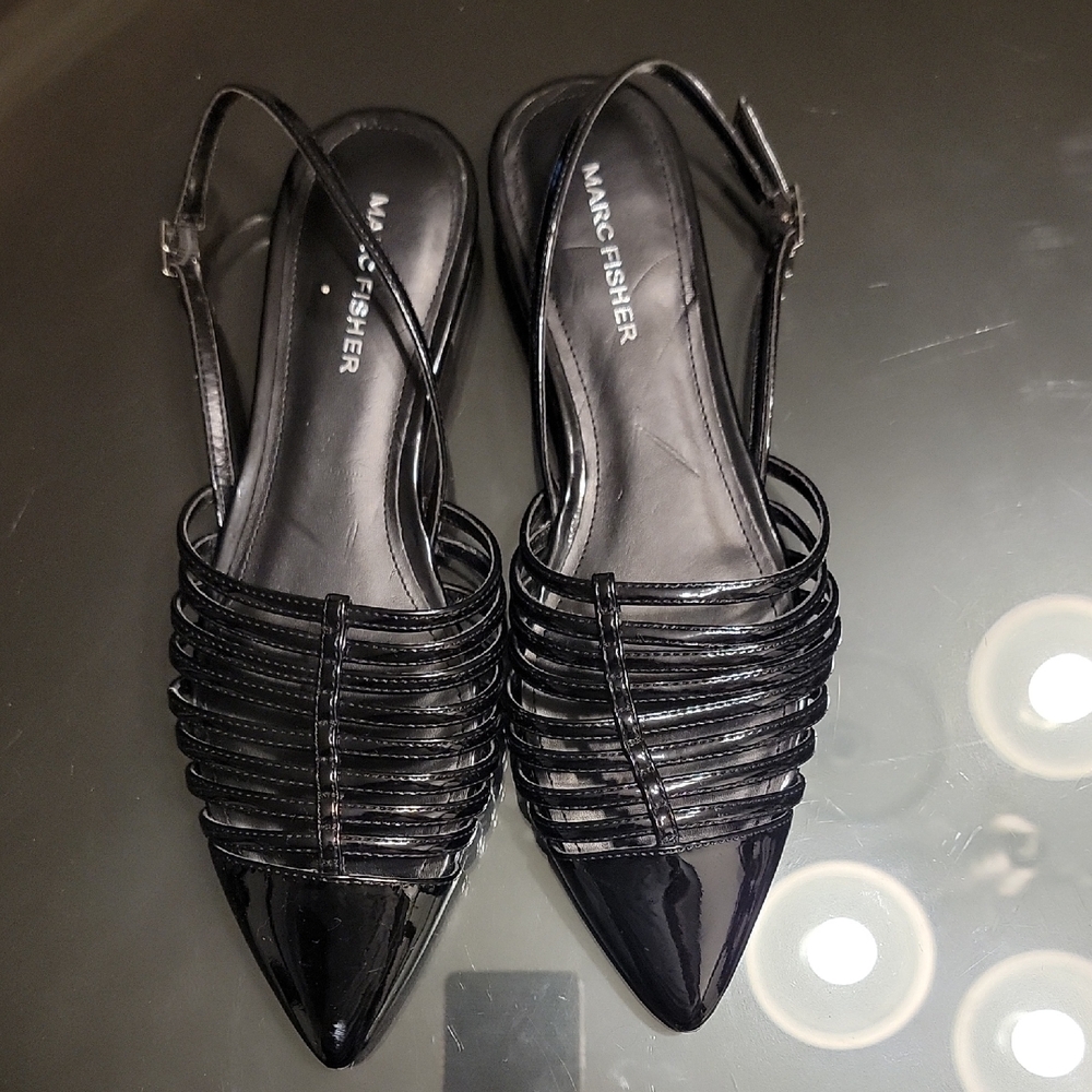 Marc Fisher Glossy Black Slingback Flats
